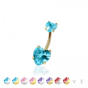 DOUBLE CZ HEART PRONG SET CZ 316L SURGICAL STEEL NON DANGLE BELLY RING